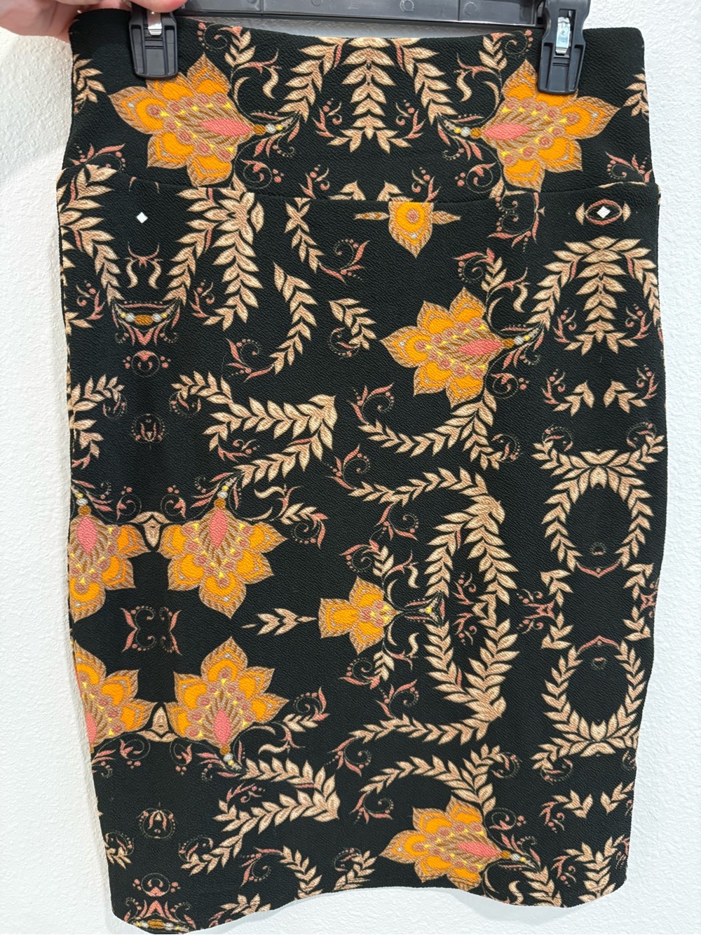 LuLaRoe Black Pencil Skirt with Yellow and Pink Floral Print